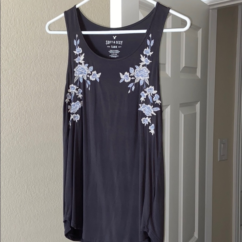 Grey, floral AE tank